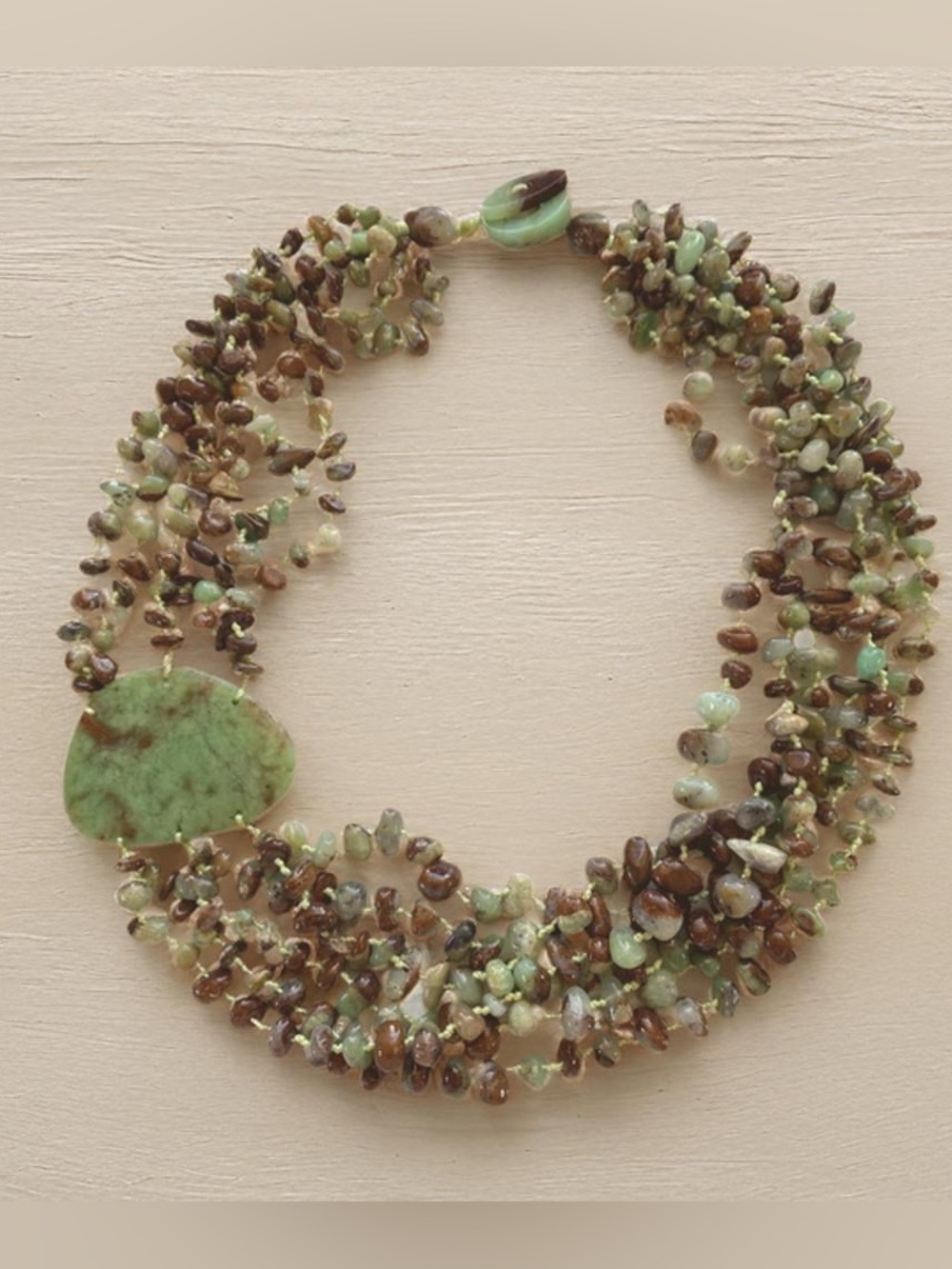 Jade Green and Brown Multi-Strand Necklace 20 inches by Sajen